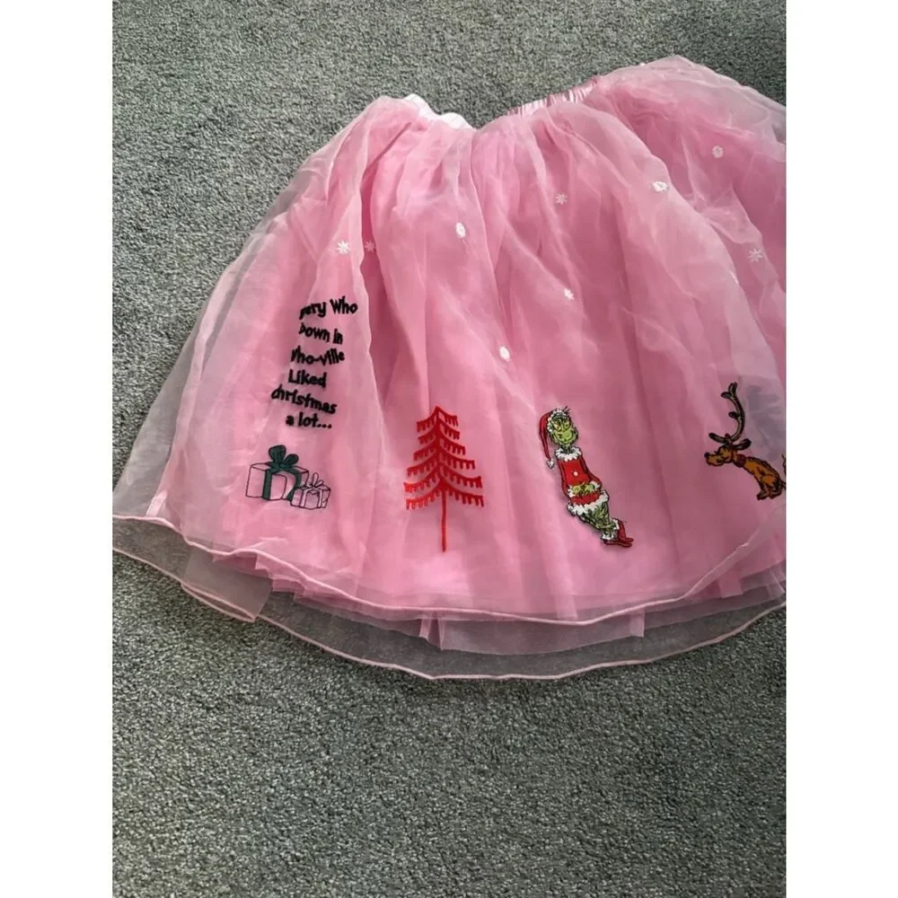 Hanna Andersson Grinch Pink Tulle Appliqué Skirt Sz 120cm